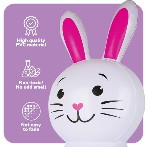 30" Easter Bunny Inflatable Ring Toss Game - Easter Games for Kids with 6 Rings - Weighted Bottom to Keep Inflatable Rabbit Upright - Family Outdoor Easter Party Games for Kids and Adults