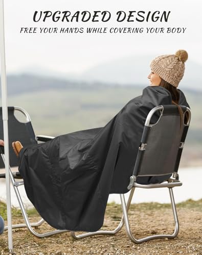 DUKUSEEK Outdoor Waterproof Stadium Blanket with Hood, Windproof Camping Blankets for Cold Weather, Sports, Yard, Soccer, Large Warm Fleece All Weather Blankets, Dark Blue 59"x56" - color: Dark Blue