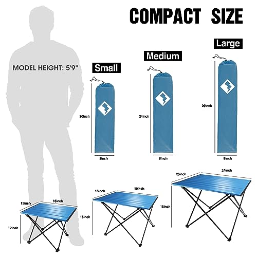 VILLEY Portable Camping Side Table, Ultralight Aluminum Folding Beach Table with Carry Bag for Outdoor Cooking, Picnic, Camp, Boat, Travel - color: Blue, size: Medium 19'', style: Regular