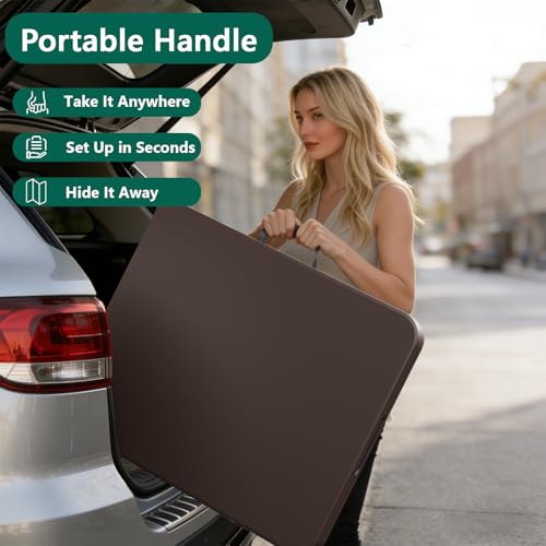 Folding Table 72" x 30" - Heavy Duty Plastic Table with Handle, Foldable&Portable, Fold-in-Half Utility Tables for Outdoor, Dining, Wedding, Events, Indoor, Picnic, Camping, Party, Brown - color: Brown, size: 72in x 30in