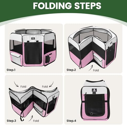 X-ZONE PET Dog Playpen Portable Pet Play Pens for Puppies, Cat, Rabbit, Chicks, Foldable Exercise Play Tent Kennel Crate, Indoor/Outdoor Travel Camping Pink Medium - color: A Pink, size: Medium