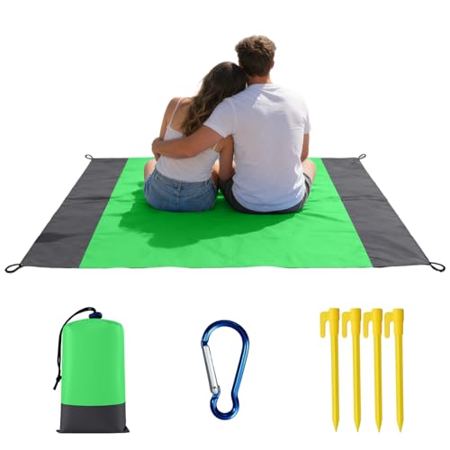 83X79in Beach Blanket, Waterproof Sandproof Beach Mat, Quick Drying Outdoor Picnic Mat Beach Accessories for Camping, Hiking - color: Gray Green, size: 83X79in