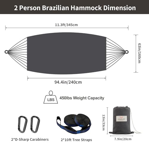 CHULIM Brazilian Double Hammock with Tree Straps,Extra Large 94x63IN,2 Persons Hammock for Backyard Patio Outdoor and Indoor,450lbs Weight Capacity,Soft Woven Cotton Fabric - Dark Grey - color: Dark Grey