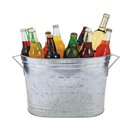 Twine Insulated Drink Galvanized Bucket, Beer and Beverage Tub, Metal Bucket, Ice Buckets for Parties, Holds 5.35 Gallons, Silver - style: Galvanized