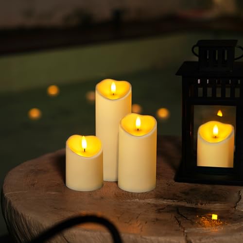 Homemory Flameless Candles with Timer and Remote Control, Battery Operated LED Candles, Realistic Fake Plastic Candles for Wedding, Festival, Home Decor, Waterproof Outdoor, D3”H4”6”8”, Dark Ivory - color: Dark Ivory, size: D3"H 4"6"8"