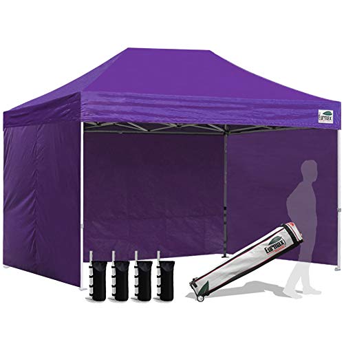 Eurmax USA 8x12 Pop Up Canopy Tent,Commercial Tent with Patented No-Tip Rolling Bag,4 Zippered Removable Walls,UV & Water Resistant Canopy Top,Heavy Duty Outdoor Gazebo,Instant Shelter(Purple) - color: purple, size: 8x12