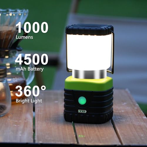 Jarxin 3PCS 3200K Warm Light LED Camping Lantern Rechargeable 1000LM, 4500mAh Power Bank, Flashlight for Hurricane Emergency, Hiking, IP44 Waterproof Lantern(Green) - style: Green/warm light