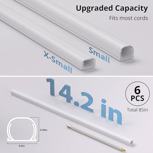 ZhiYo 85in Cord Hider for One Wire, Self-Adhesive Cord Covers for Wires on Wall, Paintable TV Cable Hider Wire Covers for Cords, White Cable Management Raceway Channel, 6X L14in, W0.5in H0.4in - color: White, size: W0.5in x H0.4in - L85in