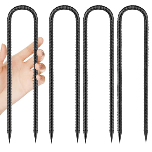 Rebar-Stakes-12-Inch, Ground Stakes Heavy Duty U-Hook Black Coated Anti-Rust Heavy Duty Ground Anchors for Garden Dog Fence Chicken Coop Christmas Decorations Deer Fence 4pcs - color: Black-U-HOOK, size: 4pcs