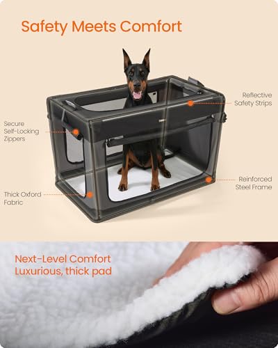 Feandrea Collapsible Dog Crate, 48-Inch Portable Dog Travel Crate for Extra Large Dogs, Oxford Fabric Pet Carrier with 4 Mesh Doors, Handles, Storage Pocket, Water Bottle Holder, Ink Black UPDC022BH01 - size: XXXL (48"L x 29"W x 31"H)