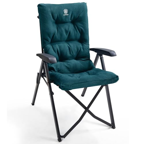 EVER ADVANCED Folding Camping Recliner Chair Fully Padded with Adjustable High Back Support Portable for Adults Patio Reclining Chair Green - color: Green