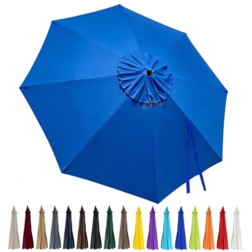 10ft 8 Ribs Patio Umbrella Canopy, Blue, UV30+, Water Repellent, Fade Resistant Polyester Fabric - color: Blue