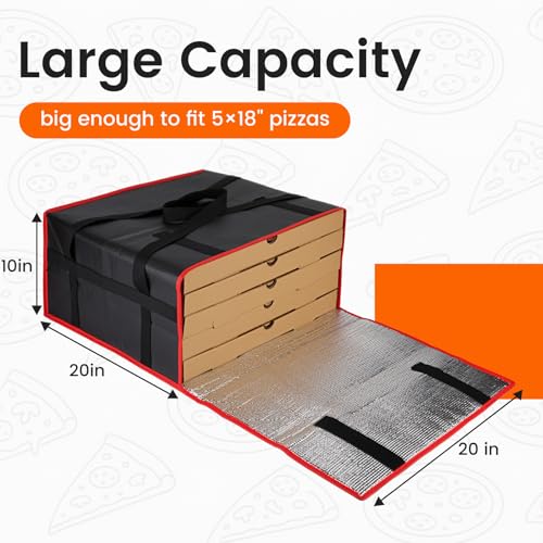 Bodaon Pizza Bags for Delivery, 20" x 20" x 10" Pizza Warmer Bags for Carry Hot, Insulated Pizza Delivery Bag for Commercial Use, Pizza Carrier for Food Delivery & Catering, Food Delivery Accessories - color: Black/Red, size: 20" x 20" x 10"H