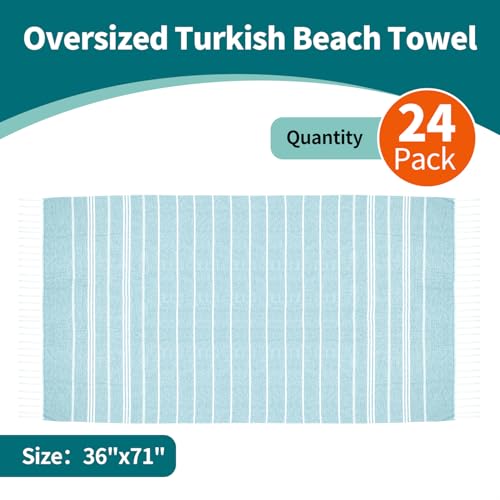 YSYJ 24 Pack Turkish Beach Towel 36"x71" Beach Towels Oversized Bath Towels Sand Free Quick Dry Turkish Towel Bulk Extra Large Pool Blanket Blue - color: Blue, size: 36"x71"- 24 Pack