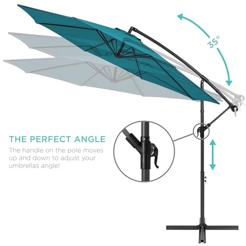Best Choice Products 10ft Offset Cantilever Hanging Market Patio Umbrella, 8 Sturdy Ribs, Easy Adjustment - Cerulean - color: Cerulean, size: Offset