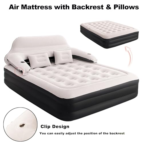 Queen Size Air Mattress Inflatable Bed with Pump and Headboard, Blow Up Mattress - size: Queen