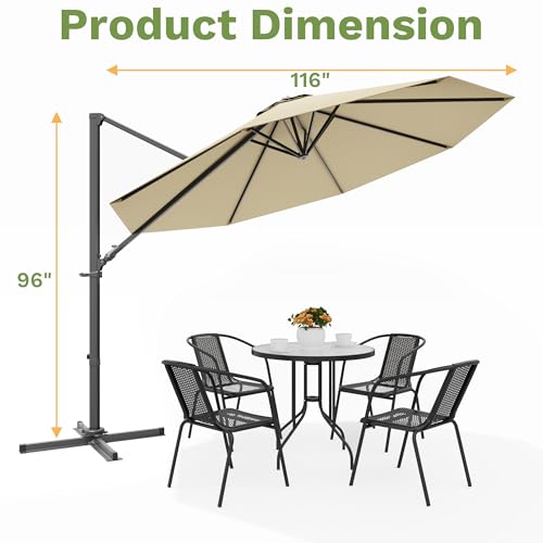 Patiowell 10 FT Patio Umbrella, Outdoor Cantilever Umbrella with 360 Degree Rotation & 5 Adjustable Tilt, Large Hanging Offset Round Sun Umbrella with Frame for Backyard Garden Poolside, Beige - color: Beige, size: 10 FT
