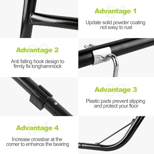 Duble Heavy Duty Steel Hammock Stand Only, 550 Pound Capacity, Portable, Easy Assembly, Adjustable for Indoor, Yard, Caping, or Outdoor, Patio(Black)