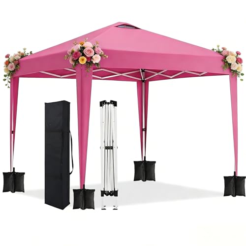 10x10 Pop Up Canopy Outdoor Party Tent with 4 Sidewalls, Outdoor Wedding Party Tent Waterproof UV50 Commercial Canopy Event Shelter Gazebo Tents for Parties, 4 pcs Weight Bag,Carry Bag - color: Pink, size: Upgraded 10x10FT 4sides