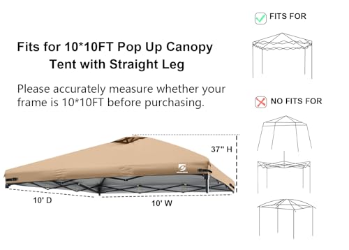10x10 Pop Up Canopy Replacement Top Cover with Air Vent for Straight Leg Canopy Tent, Waterproof for Outdoor Garden Patio Camping Sun Shade (Khaki) - color: Khaki