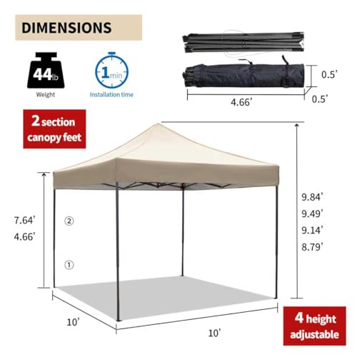 10x10 Pop up Canopy Tent with Sidewalls,Heavy Duty Waterproof Sun Shade Canopy Easy up Canopy with Wheel Bag Commercial Gazebo Tent for Outdoors Parties Vendors Camping Beach (Khaki) - color: Khaki