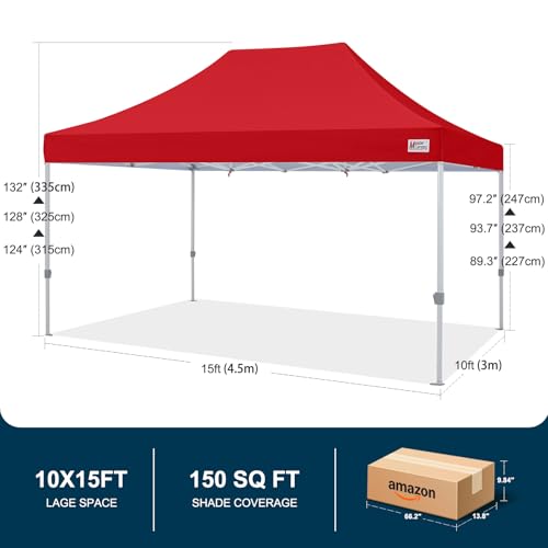 MASTERCANOPY Pop Up Canopy Tent Commercial Grade 10x15 Instant Shelter (Red) - color: Red, size: 10x15