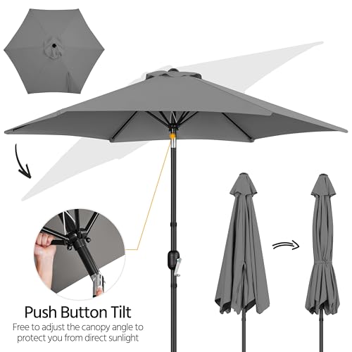 Yaheetech 2 Pack 9FT Outdoor Patio Umbrella Outdoor Table Umbrella w/Push Button Tilt & Crank, Yard Sun Shade UV Protection Waterproof for Pool, Market, Terrace, Beach, Outdoor Restaurant, Gray - color: Gray, size: 9FT