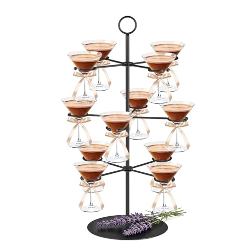 Cocktail Tree Stand for Parties Brunch,3 Tiers 12 Holders Drink tower Wine Glass Holder Stand,Champagne Tower Martinis Tree,Wine Glasses Display Margarita tower Drink stand for Mimosa Bar Party Bridal - color: Black, size: 24"x 13"-12 Holders