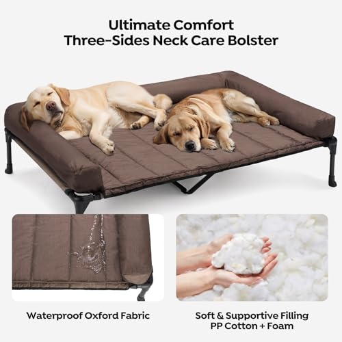 Veehoo Cooling Elevated Dog Bed Add Removable Waterproof Bolster Cushion Mat, Raised Pet Cot with Breathable Teslin Mesh, No-Slip Feet, Dog Sofa Bed for Indoor Outdoor, XXLarge, Brown CWC2331B - color: Brown, size: 59.0"L x 37.5"W x 9.0"Th