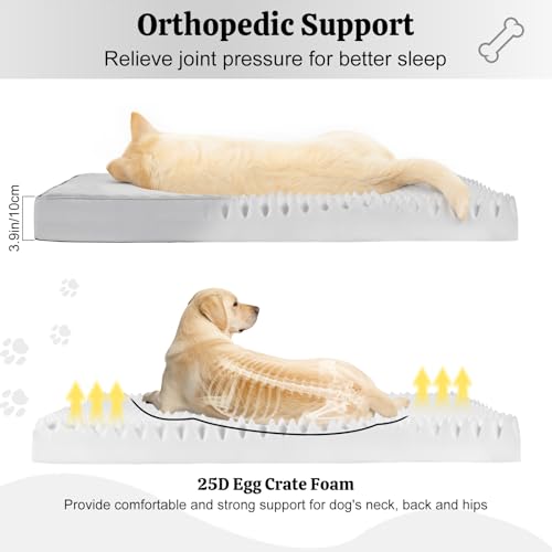 Orthopedic Dog Bed, 44" x 32" Dog Beds Large Sized, Waterproof Pet Mat, Big Pet Mattress Pad with Removable Washable Soft Plush Cover, Egg Crate Foam, Anti-Slip Bottom, Grey - color: Grey, size: 44" x 32"