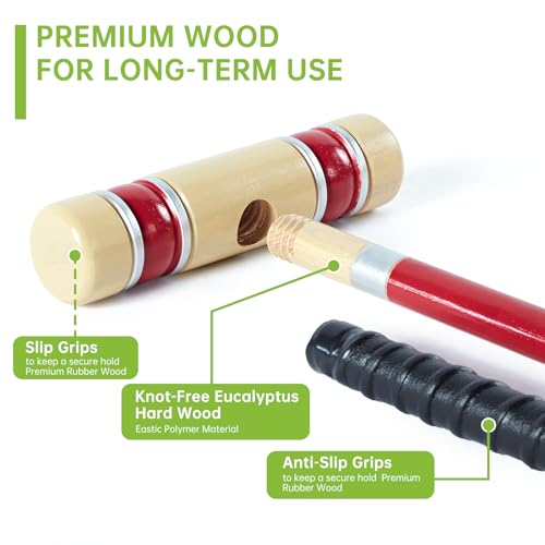 28" Croquet Set for 6 Players - Premium Wooden Mallets, Colored Balls & Carry Bag - Outdoor Games for Adults/Families at Lawn, Beach, Yard Game,Anti-Slip Handle - color: Natural Wood-with Grip Tape