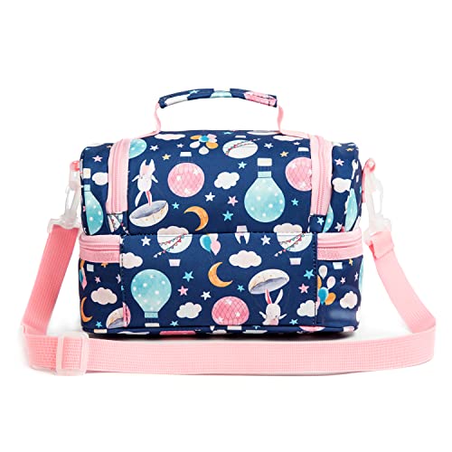 Insulated Kids Dual Compartment Lunch Bags Tote for Girls Boys Toddler Lunch Boxes Pre-School Toddler Kindergarten Picnic Camp Food Cooler Thermal with Strap (Balloon Bunny) - color: Balloon Bunny