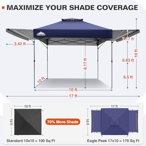 EAGLE PEAK 17x10 Pop up Gazebo Canopy Tent Outdoor Instant Canopy Shelter with Adjustable Dual Half Awnings (Blue) - color: Blue
