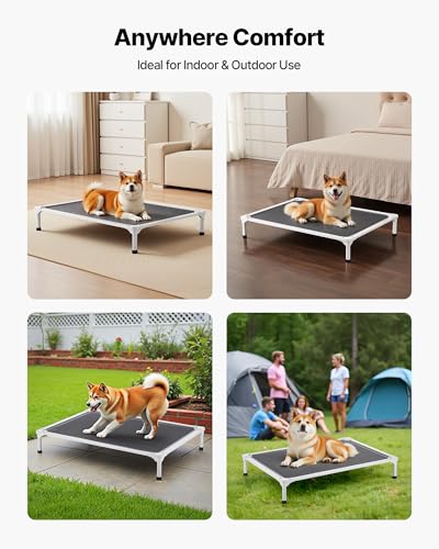 VEVOR Chew Proof Elevated Dog Bed, Portable Raised Dog Cot with Aluminum Tube Metal Frame and Breathable Textilene Mesh, Indoor & Outdoor Pet Cooling Raised Hammock Bed, L, Gray - size: L