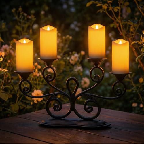 Livinlarge 3"x6" Large Outdoor Solar Candles Waterproof, Rechargeable Solar Powered Flameless Flickering LED Pillar Candle for Patio Yard Deck Window Table Decor, Holiday Gifts for Mom and Wife, 6pcs - color: D3"xH6", 6 PCS