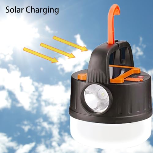 Camping Tent Light LED Solar Lantern Bulb with Remote Control Hanging Waterproof Rechargeable 5000LM Flashlight Portable 5 Lighting Modes 4 Power Display Outdoor Hurricane Power Outage 2 Pack - color: Black-2set