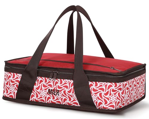 MIER Insulated Casserole Carrier for Hot or Cold Food Thermal Food Carrier Bag for Lasagna Potluck Parties Picnic Cookouts, Fits 9"x13" Baking Dish/Foil Pan, Red - color: Red, size: 16 x 10 x 4 inches