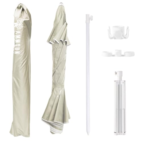 AMMSUN Shade Umbrella, Premium Portable Umbrella with Stand, 6.5ft Lightweight Free Standing Canopy for Sporting Games, Adjustable Instant Sun Protection and Easy to Carry, Beige - color: Beige