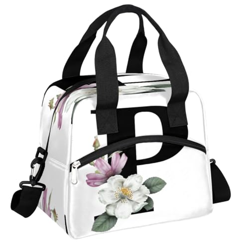 Letter P Insulated Lunch Bag for Women Men Reusable Waterproof Lunch Box Cooler Tote Bag One shoulder portable meal bag Portable Adult Lunchbox for Work Picnic Hiking Beach - color: Letter P