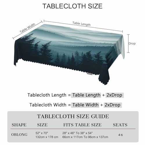 Mountain Forest Decorative Table Cover for Kitchen, Foggy Mountain Pine Woodland Oblong Tablecloth Dining Table Cloth Tabletop Tablecloths for BBQ Picnic Coffee 52"X70", 4-6 Seats - color: Mountain Forest