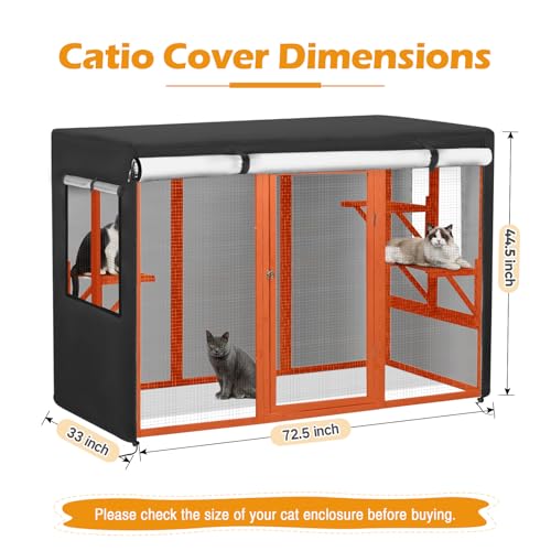 Catio Cover, 72.5" L x 33" W x 44.5" H Waterproof Cover for Outdoor Cat Enclosure, 420D Cat Cage Cover for Nyeekoy Catios, Black (Catio Not Included) - size: 72.5"L x 33.0"W x 44.5"H