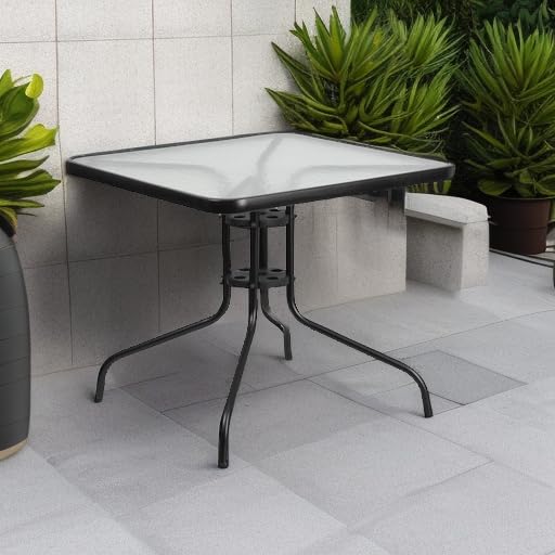 Flash Furniture Barker 31.5" Square Indoor/Outdoor Tempered Glass Metal Frame Side Table - color: Clear/Black, size: 31.5" Square