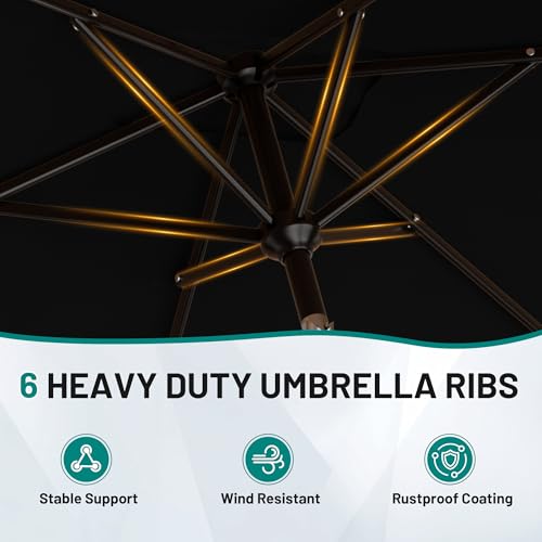 AreShark 6.5 x 10 FT Rectangular Valance Patio Umbrella, Outdoor Umbrella with Tilt and Crank, Market Table Umbrellas W/ 6 Ribs UV Protection for Garden, Deck, Backyard and Pool, Black - color: Black, size: 6.5x10 FT