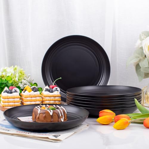 supernal 16pcs Black Wheat Straw Plates,10 inch Unbreakable Dinner Plates,Reusable Plastic Plates,Dishwasher & Microwave Safe,Lightweight Dinnerware Plat Set for Kitchen,Camping - color: Black
