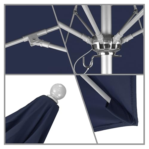 California Umbrella 9' Round Aluminum/Fiberglass Umbrella, Push Open, Silver Pole, Olefin Navy Blue Fabric - color: Navy Blue
