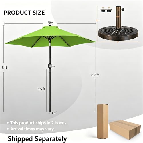 Yaheetech 9FT Patio Umbrella Outdoor with Heavy Duty Base Included,Table Umbrella with Push Button Tilt and Crank, UV Protection Waterproof for Yard/Outdoor/Wedding Parties and Events - Grass Green - color: Grass Green, size: 9FT