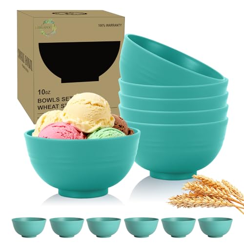 Wheat Straw Bowls 10 OZ, Unbreakable Ice Cream Bowls Set of 6, Reusable Mini Bowls for Salad, Cereal, Soup, Microwave & Dishwasher Safe Fruit Bowl for Indoor & Outdoor, Green - color: Green, size: 10 Oz