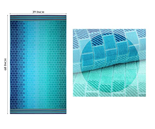 COTTON CRAFT Oversized XL Beach Towel 39 x 68-2 Pack - 100% Cotton Velour - Big & Huge - Pool Picnic Bath Towels - Jacquard Terry Thick Plush Super Soft Luxury - 450 GSM - Blue Tiles - color: Blue Tiles, size: 2 Pack - 39x68