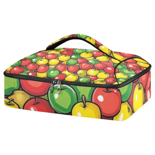 Casserole Carriers for Hot or Cold Food Reusable Casserole Dish Carrier Insulated Thermal Large Capacity Durable Perfect for Party Camping Family Gatherings Yellow Fish - color: Apples Colorful