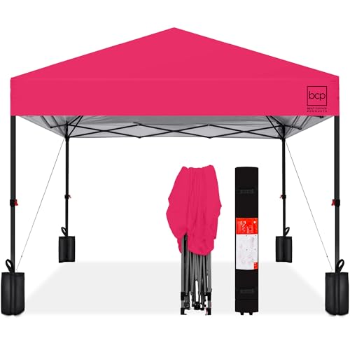 Best Choice Products 10x10ft Pop Up Canopy Tent, Outdoor Shade, 1 Person 1 Minute Set Up, Carry Case, 4 Weight Bags - Hot Pink - color: Hot Pink, size: 10x10ft